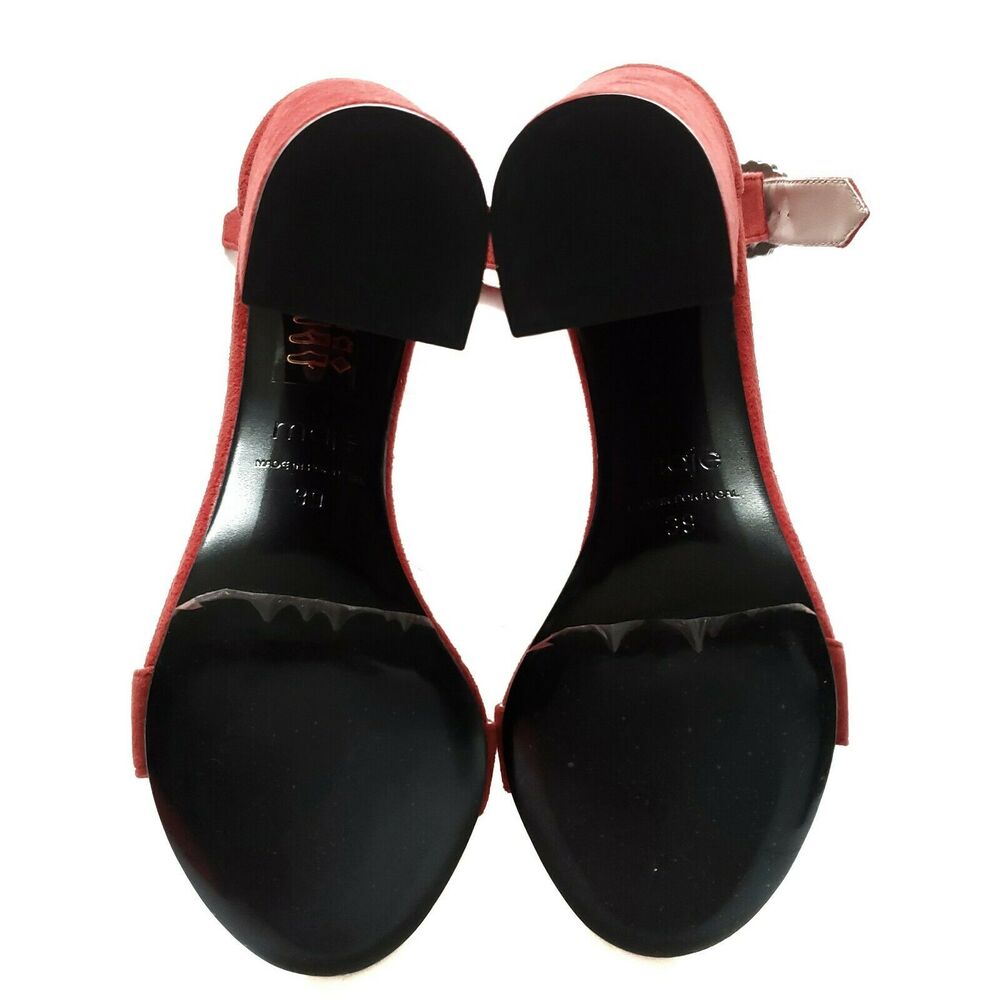 MAJE Faria chunky heel suede leather open toe ankle strap red sandals 39 8 NEW - Picture 6 of 7
